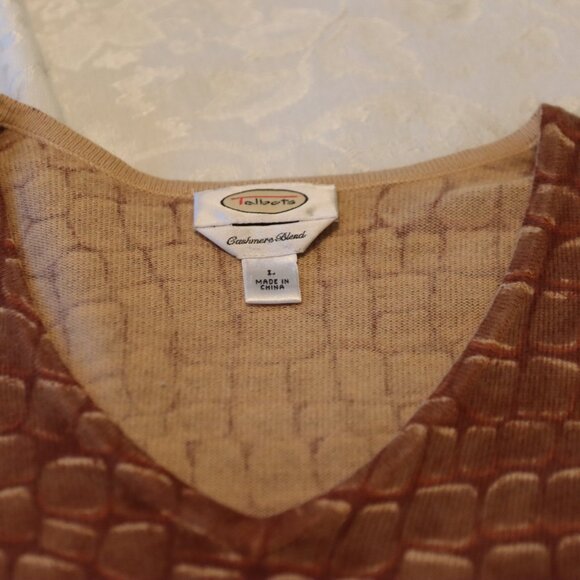 Vintage Talbots V-Neck Cashmere Silk Blend Animal Print Sweater Size Large - Picture 7 of 13
